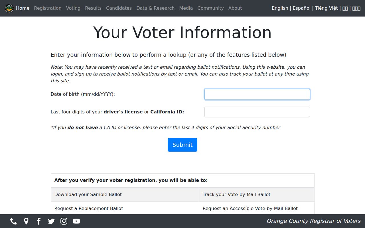 Stanton people search Orange County voter self lookup