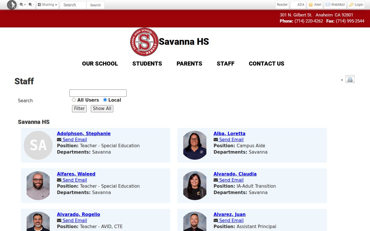 Stanton people directories showing the Savanna High School staff listing