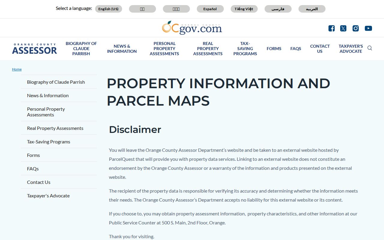 Stanton public records access through Orange County Assessor property information
